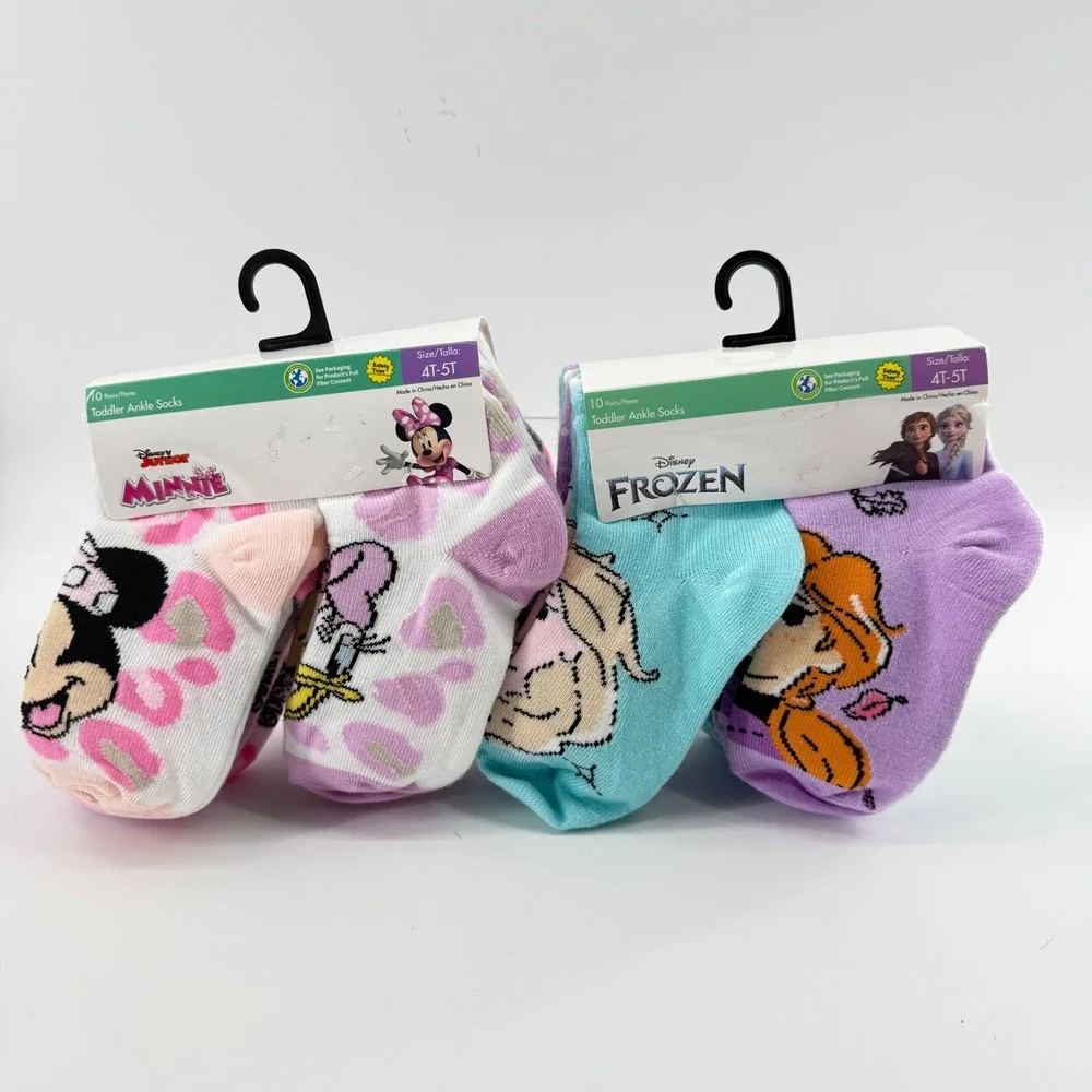NEW Disney Toddler 4T-5T 20 Ankle Socks Pink Blue Minnie Mouse‎ Frozen Elsa Anna